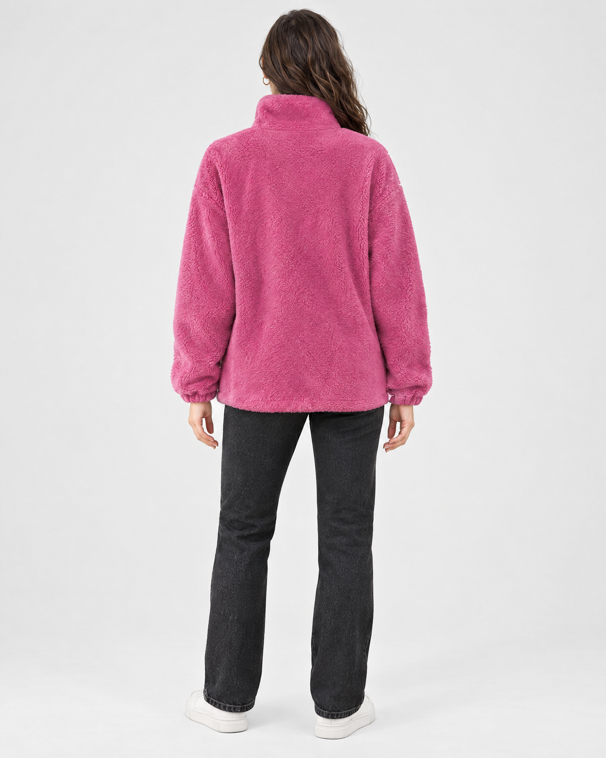 Women's Stand-Collar Fleece Jacket — Rose red — full back [WB gallery 188/3]