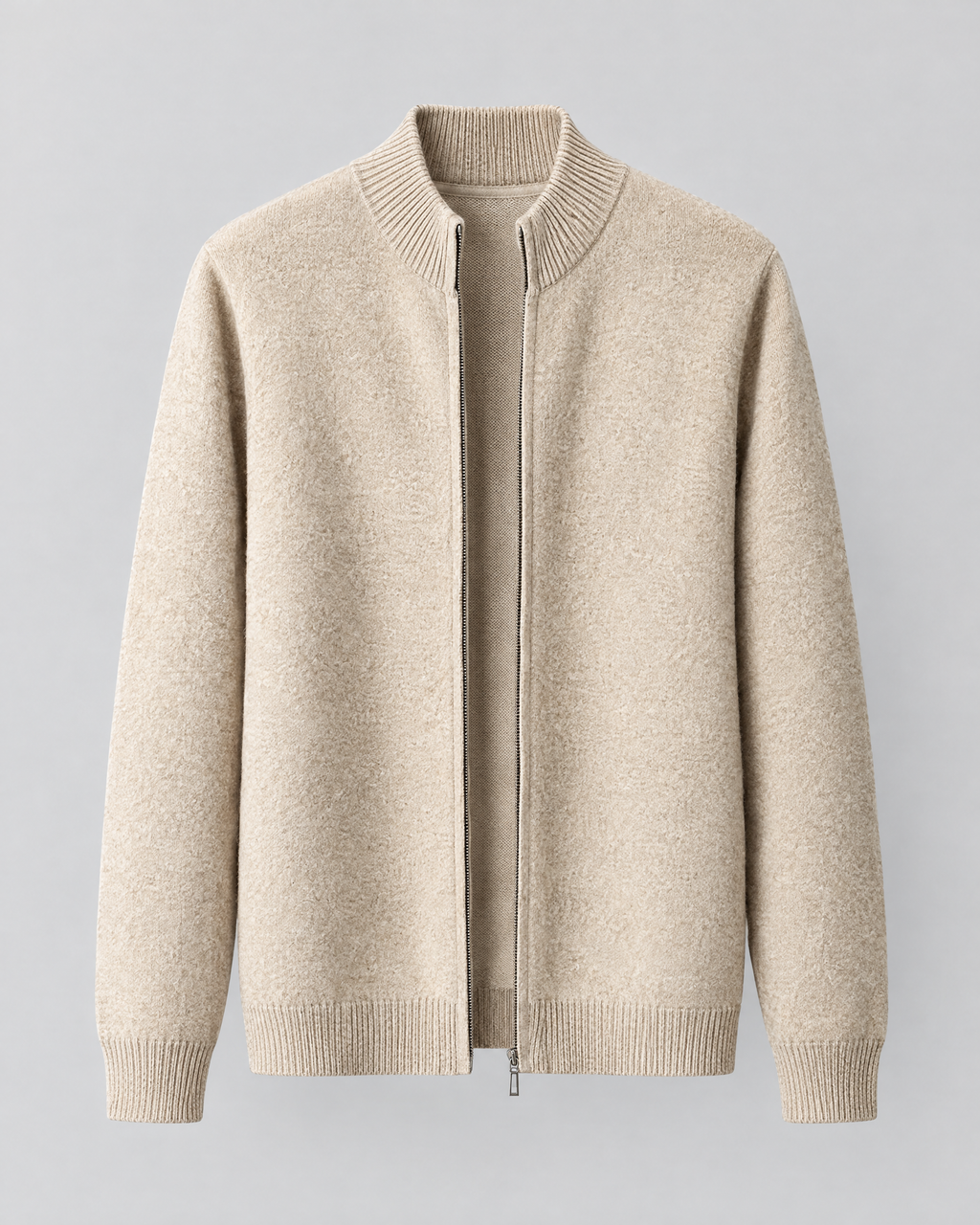 Women's Stand-Collar Wool Cardigan — Beige — product front [WB gallery 189/6]