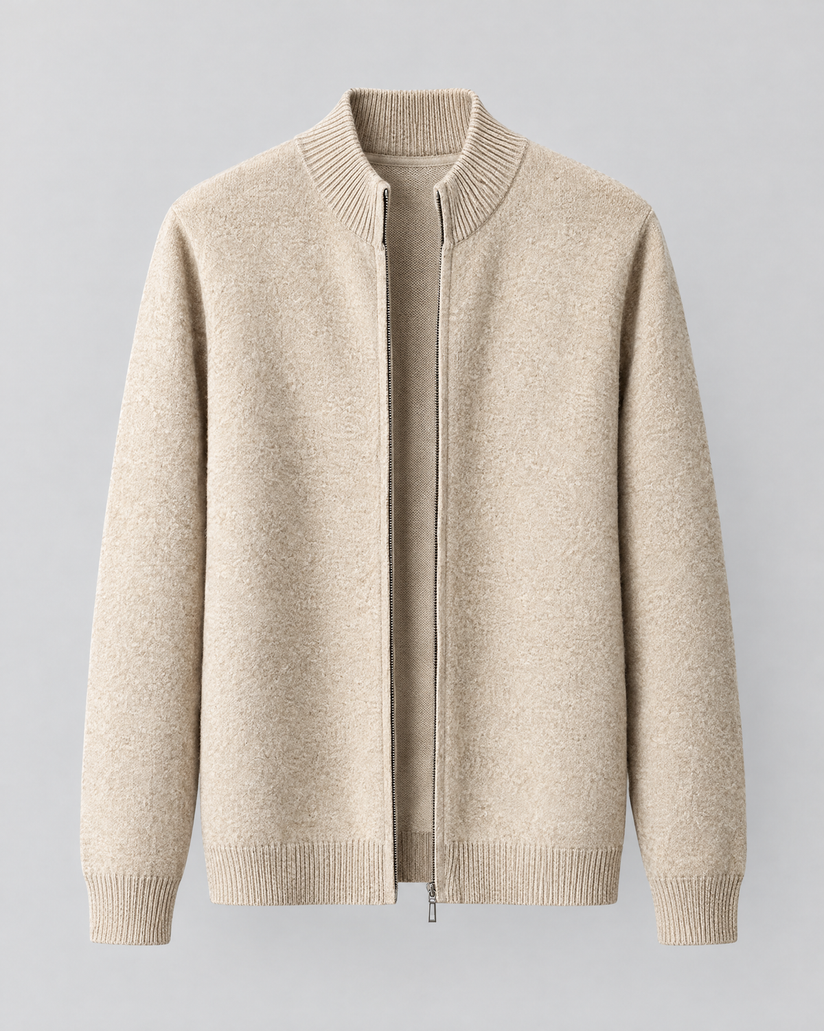 Women's Stand-Collar Wool Cardigan — Beige — product front [WB gallery 189/6]