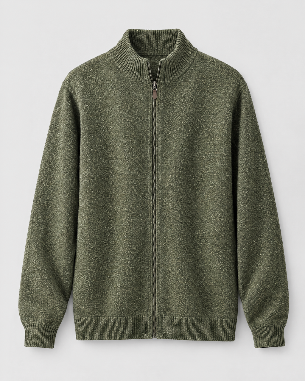 Women's Stand-Collar Wool Cardigan — Olive green — product front [WB gallery 190/6]