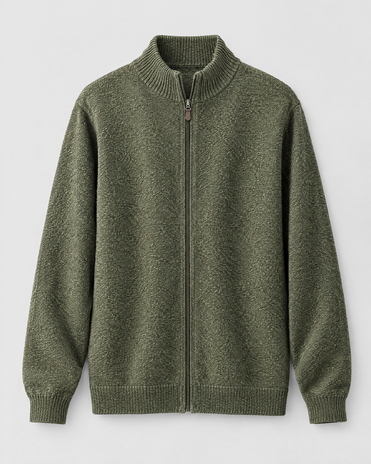 Women's Stand-Collar Wool Cardigan — Olive green — product front [WB gallery 190/6]