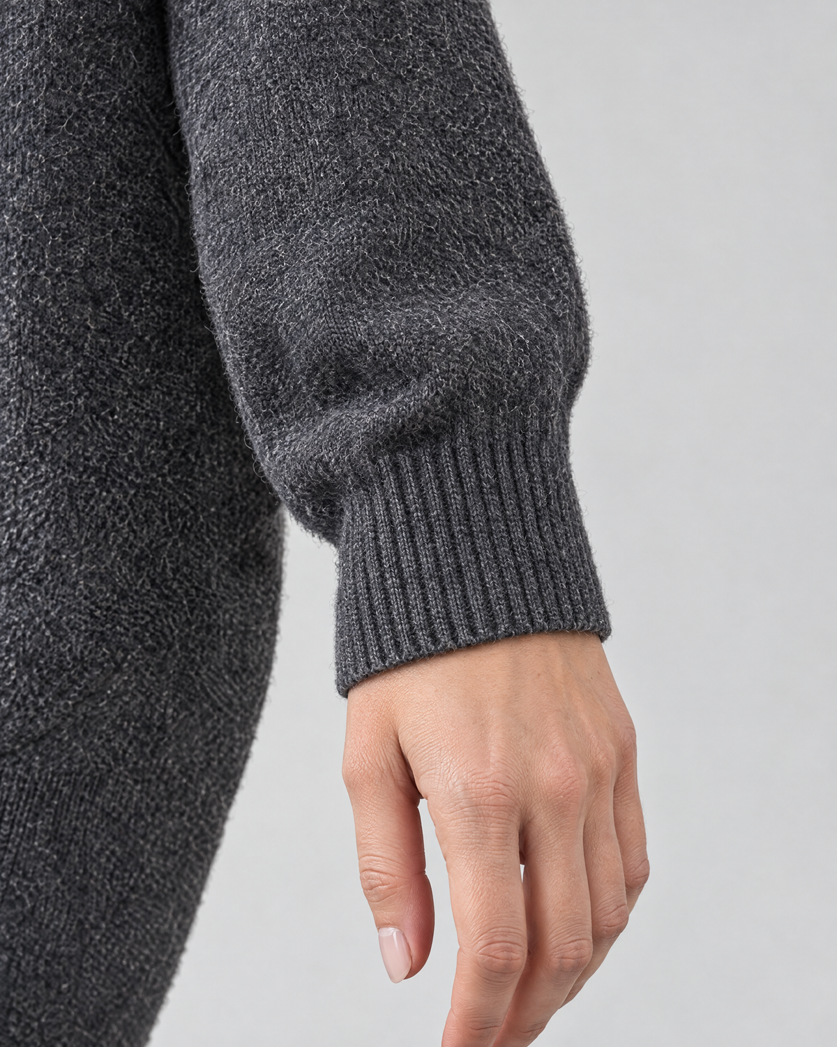 Women's Stand-Collar Wool Cardigan — Dark gray — cuff detail [WB gallery 191/5]