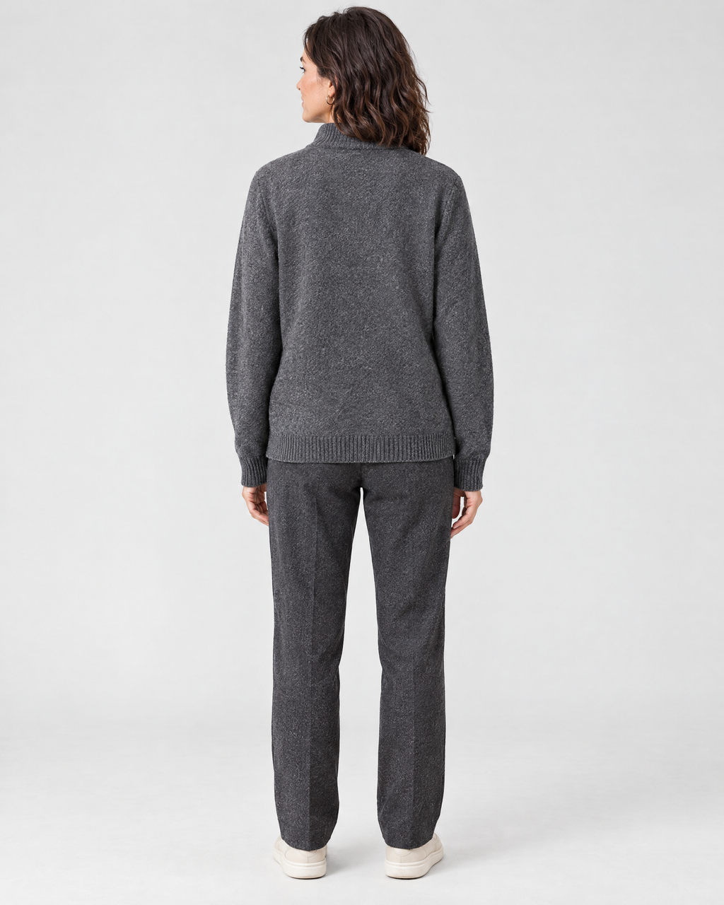Women's Stand-Collar Wool Cardigan — Dark gray — full back [WB gallery 191/3]
