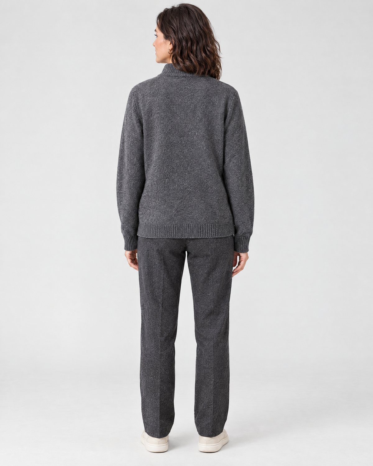 Women's Stand-Collar Wool Cardigan — Dark gray — full back [WB gallery 191/3]