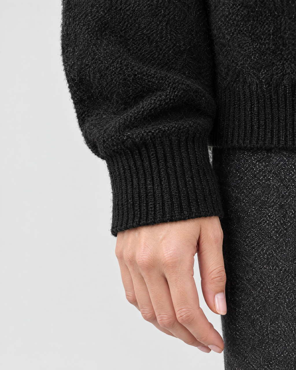 Women's Stand-Collar Wool Cardigan — Black — cuff detail [WB gallery 192/5]