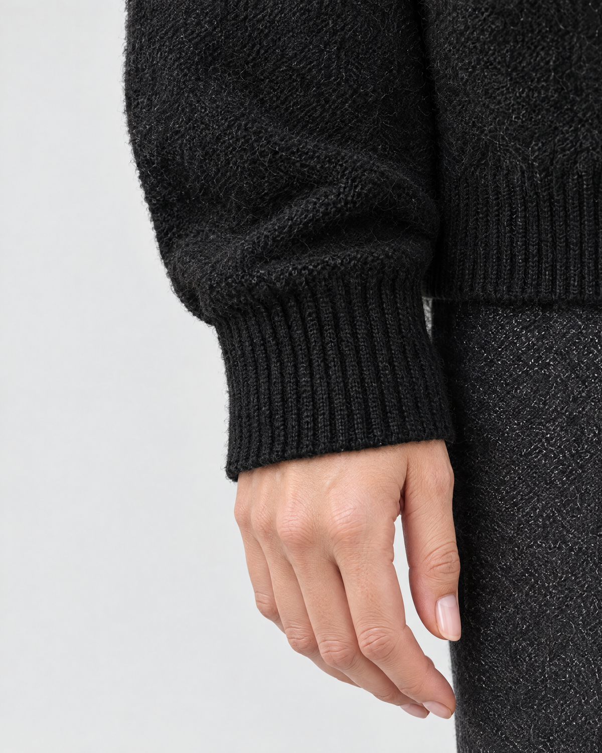 Women's Stand-Collar Wool Cardigan — Black — cuff detail [WB gallery 192/5]