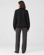 Women's Stand-Collar Wool Cardigan — Black — full back [WB gallery 192/3]