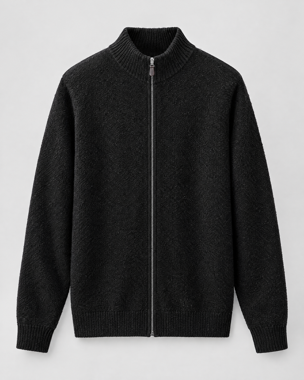 Women's Stand-Collar Wool Cardigan — Black — product front [WB gallery 192/6]