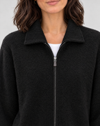 Women's Stand-Collar Wool Cardigan — Black — collar detail [WB gallery 192/4]