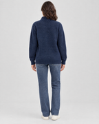 Women's Stand-Collar Wool Cardigan — Navy blue — full back [WB gallery 193/3]