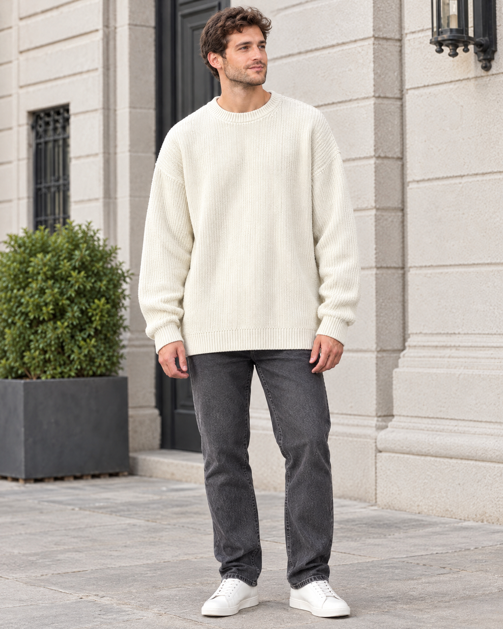 Men's Everyday Crewneck Sweater — White — full front [WB gallery 194/2]
