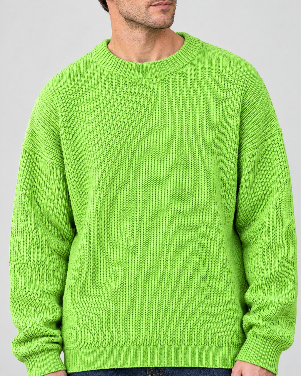 Men's Everyday Crewneck Sweater — Fluorescent Green — collar detail [WB gallery 199/4]