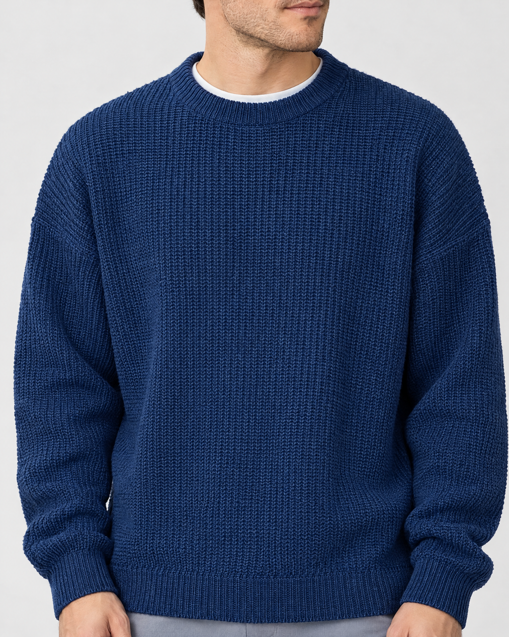 Men's Everyday Crewneck Sweater — Dark blue — collar detail [WB gallery 200/4]