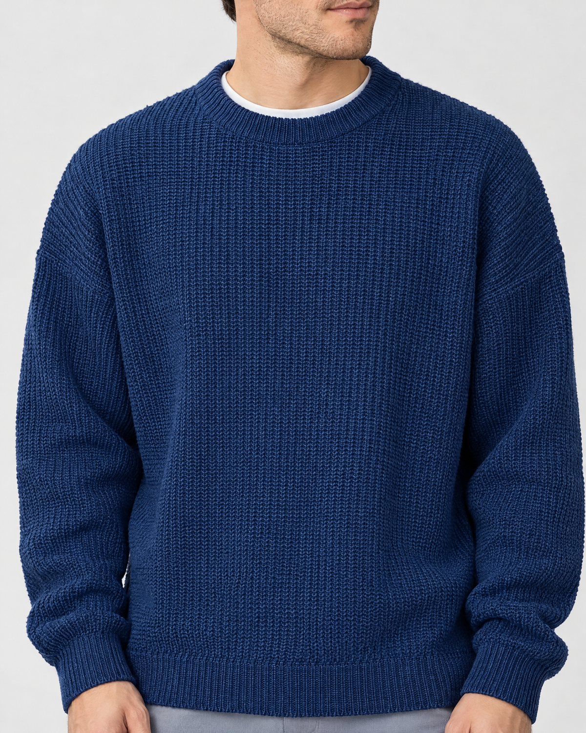 Men's Everyday Crewneck Sweater — Dark blue — collar detail [WB gallery 200/4]