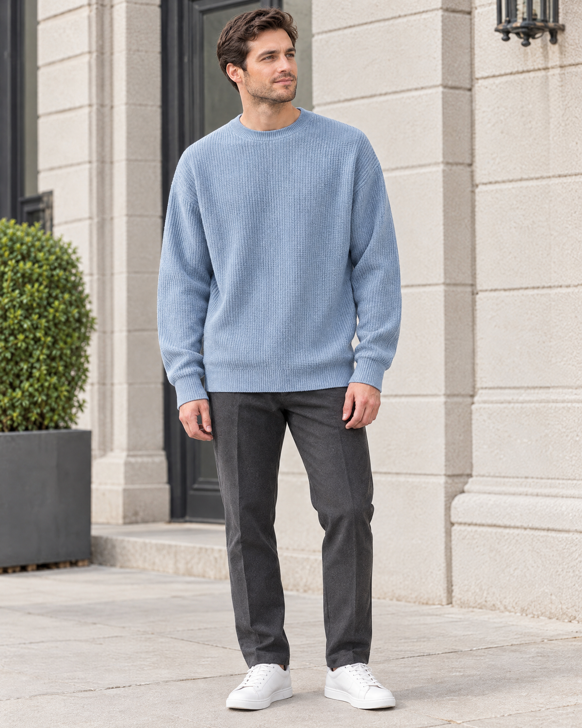 Men's Everyday Crewneck Sweater — Light blue — full front [WB gallery 201/2]