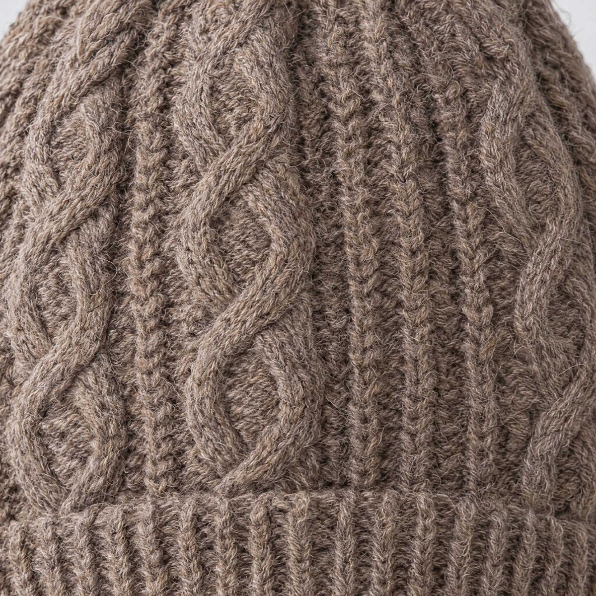 Thick-Knit Cashmere Beanie — Taupe — raised cable-knit detail
