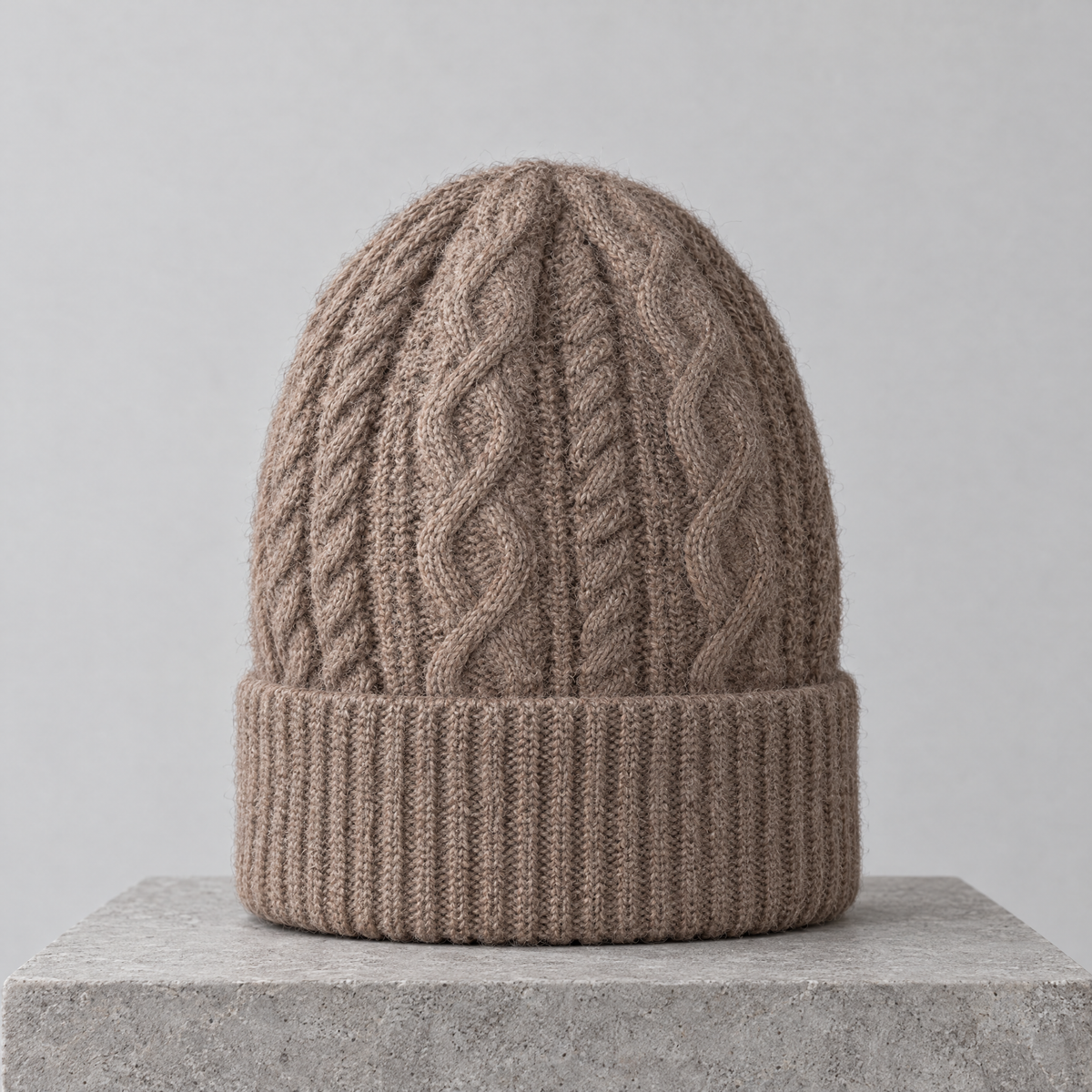 Thick-Knit Cashmere Beanie — Taupe — product detail