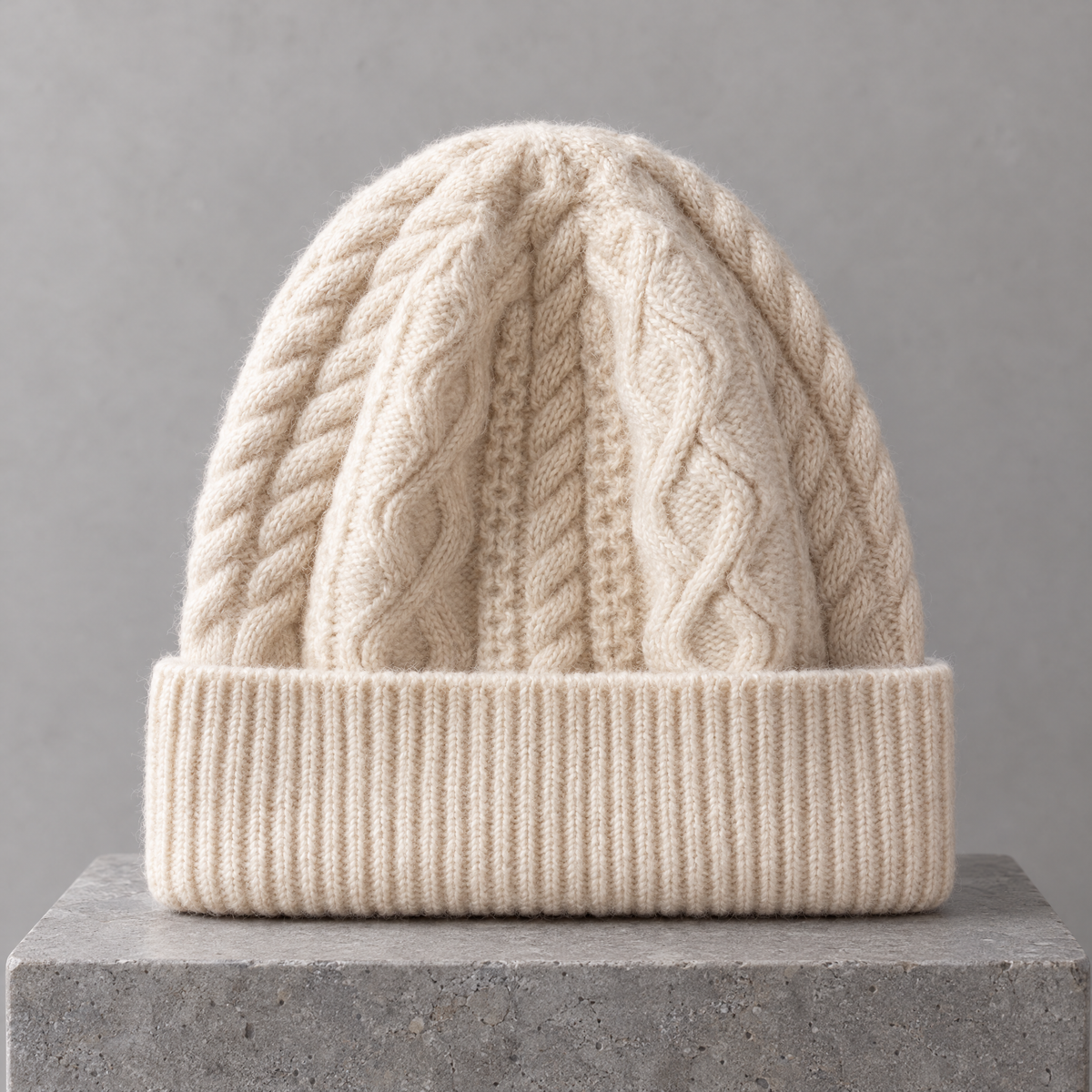 Thick-Knit Cashmere Beanie — Ivory — product detail