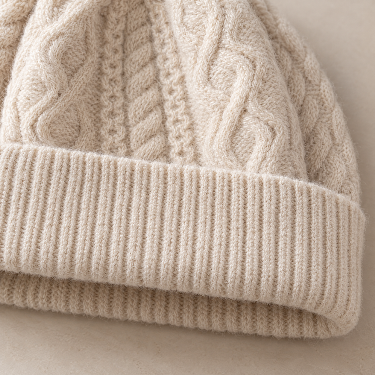 Thick-Knit Cashmere Beanie — Ivory — ribbed cuff