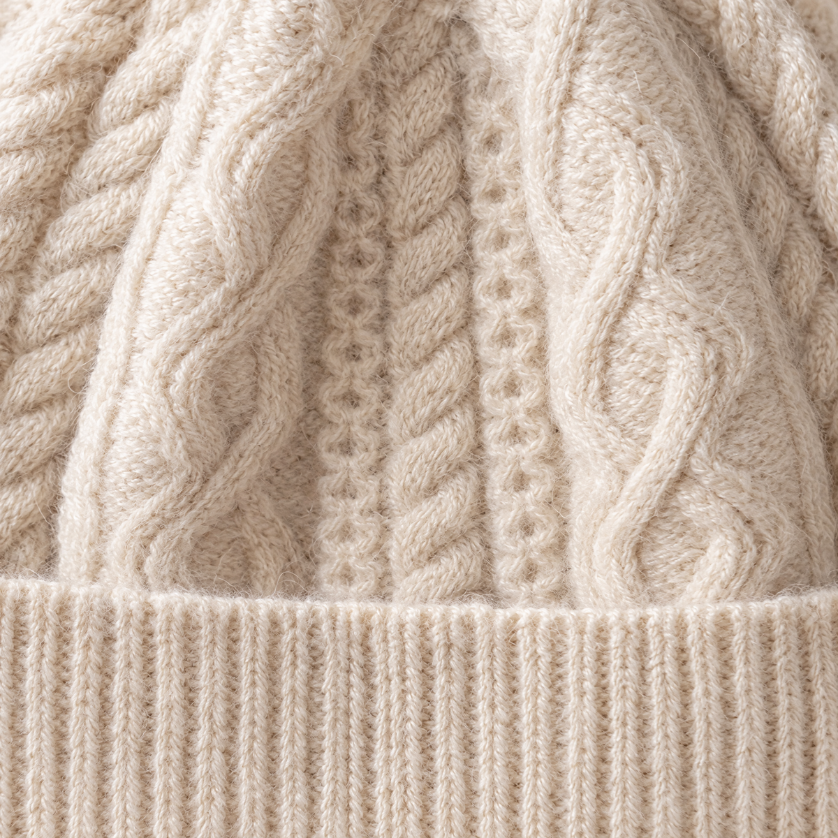 Thick-Knit Cashmere Beanie — Ivory — knit texture