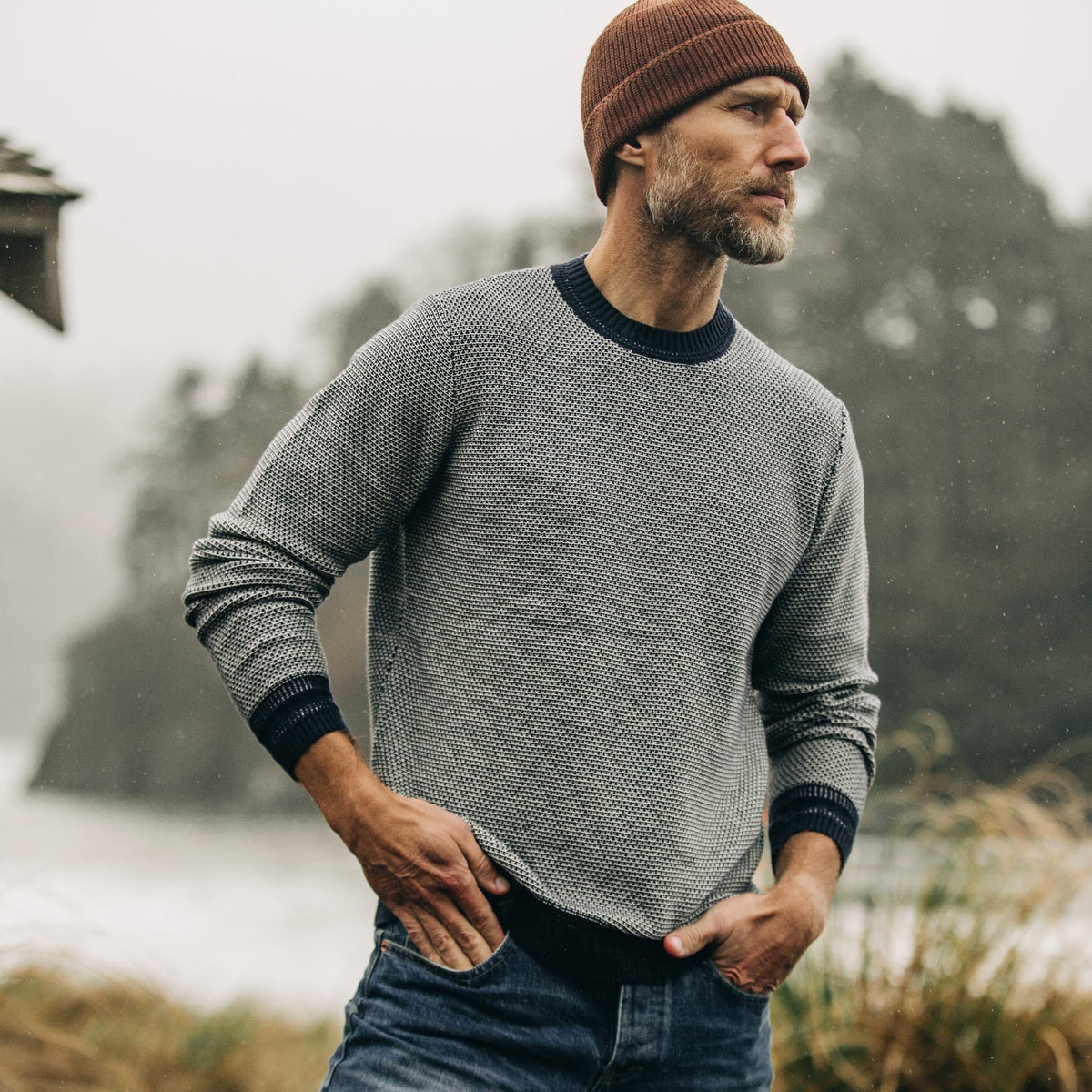 Men's The Brume Sweater in Navy Birdseye