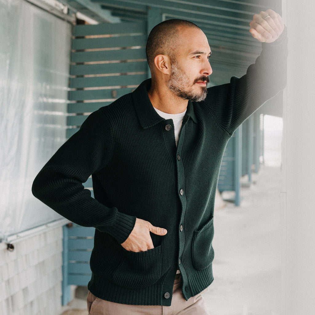 Men's The Harbor Sweater Jacket in Black Pine Heather