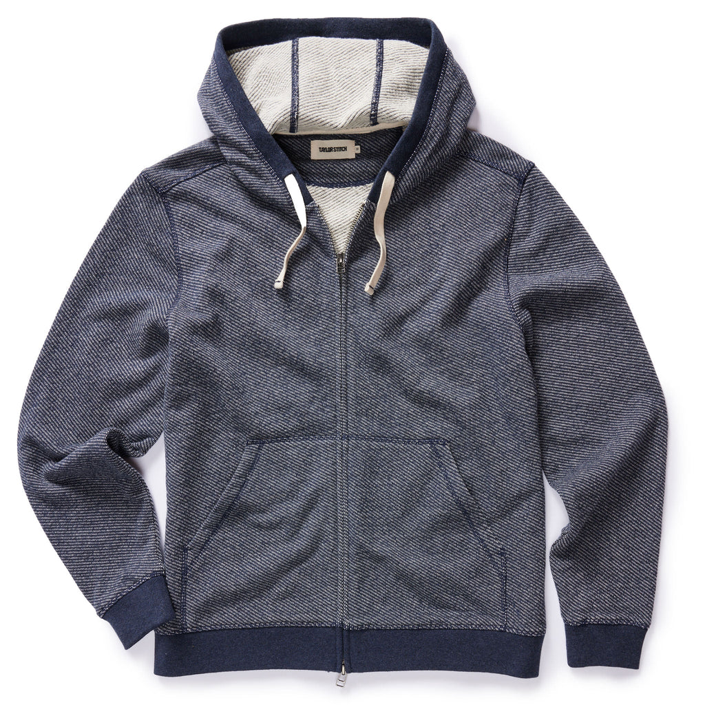 Men's The Apres Zip Hoodie in Heather Navy Terry — Sweater