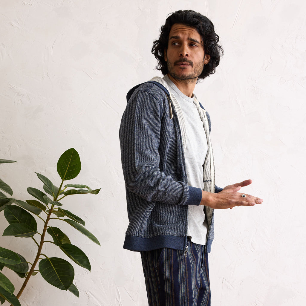 Men's The Apres Zip Hoodie in Heather Navy Terry — Sweater