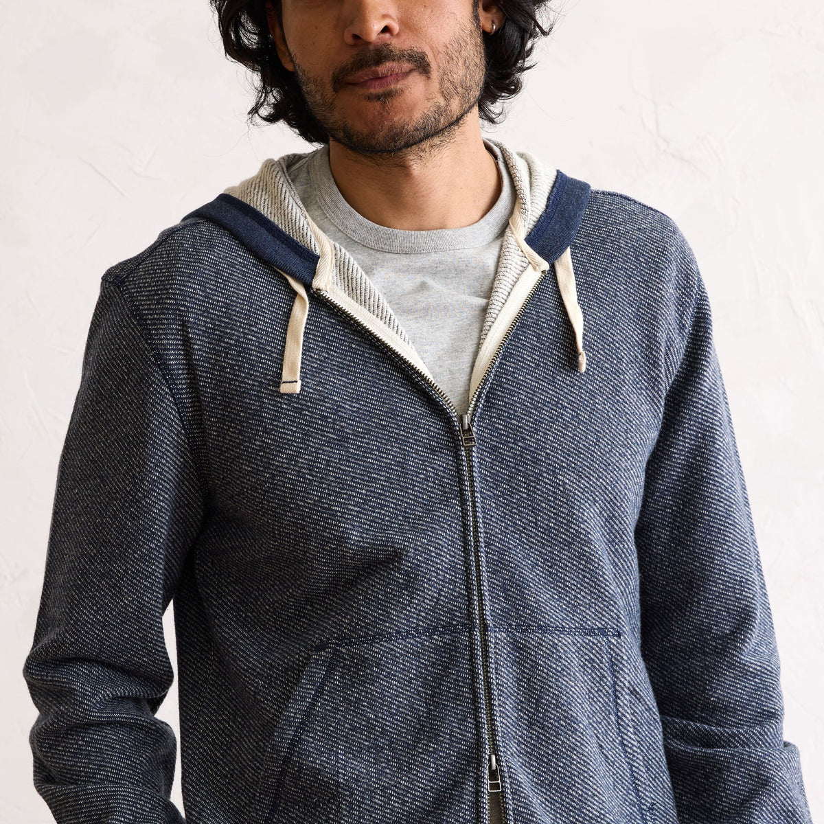 Men's The Apres Zip Hoodie in Heather Navy Terry — Sweater