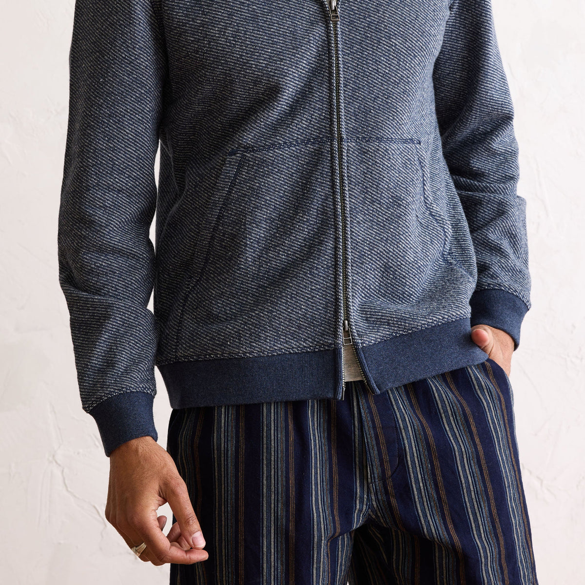 Men's The Apres Zip Hoodie in Heather Navy Terry — Sweater