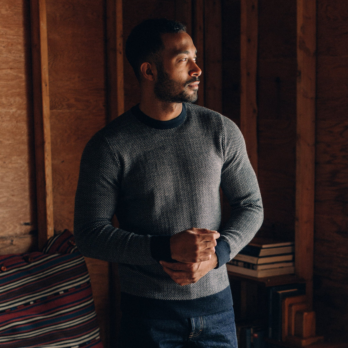 Men's The Everett Sweater in Navy Birdseye