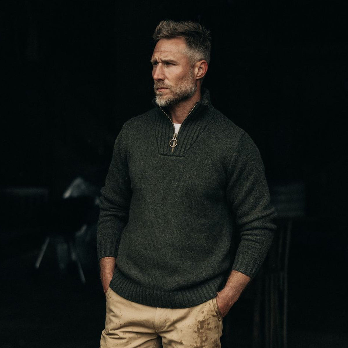 Men's The Quarter Zip Tanker Sweater in Loden