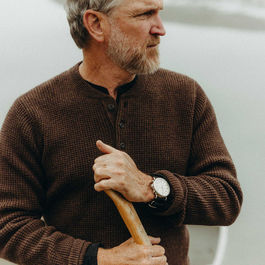 Men's The Sidecountry Sweater in Heather Coffee Merino Waffle