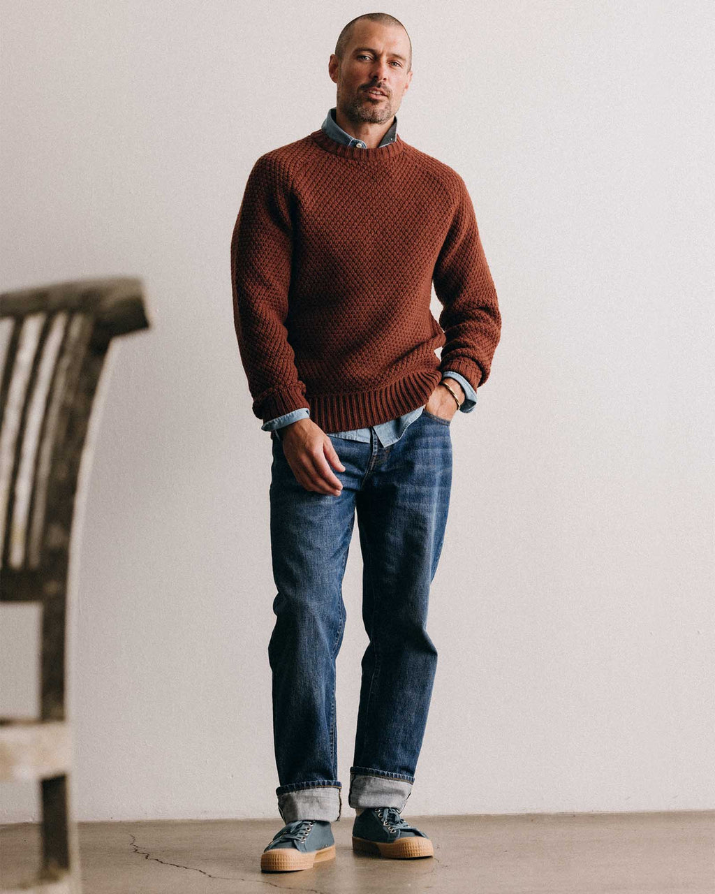 Men's The Fisherman Sweater in Heather Brick Merino