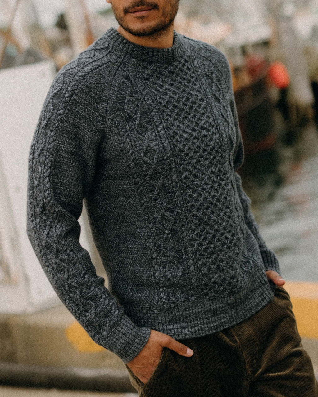 Men's The Orr Sweater in Marled Marine Merino