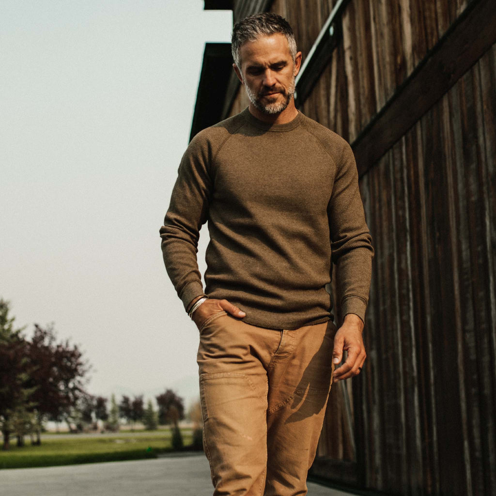 Men's The Heavy Bag Waffle Crewneck in Olive — Sweater
