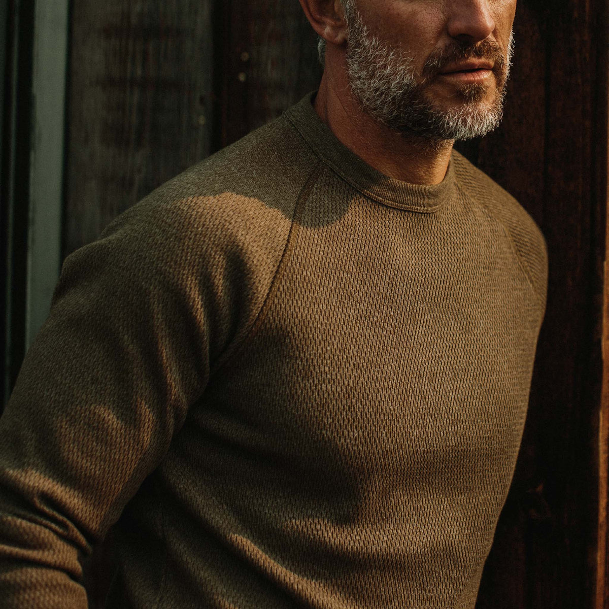 Men's The Heavy Bag Waffle Crewneck in Olive — Sweater