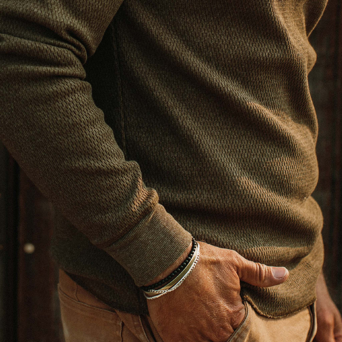 Men's The Heavy Bag Waffle Crewneck in Olive — Sweater