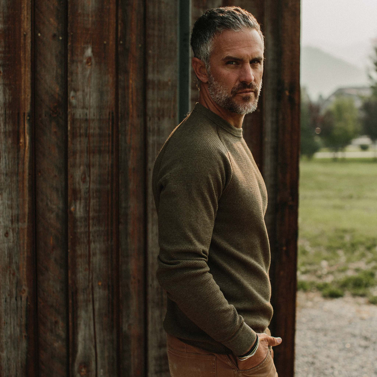 Men's The Heavy Bag Waffle Crewneck in Olive — Sweater