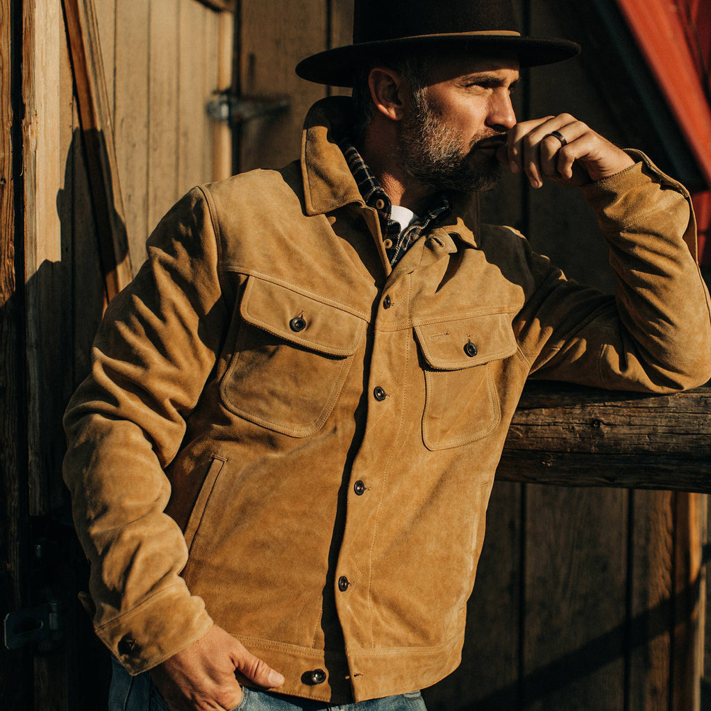 Men's The Lined Long Haul Jacket in Sand Suede