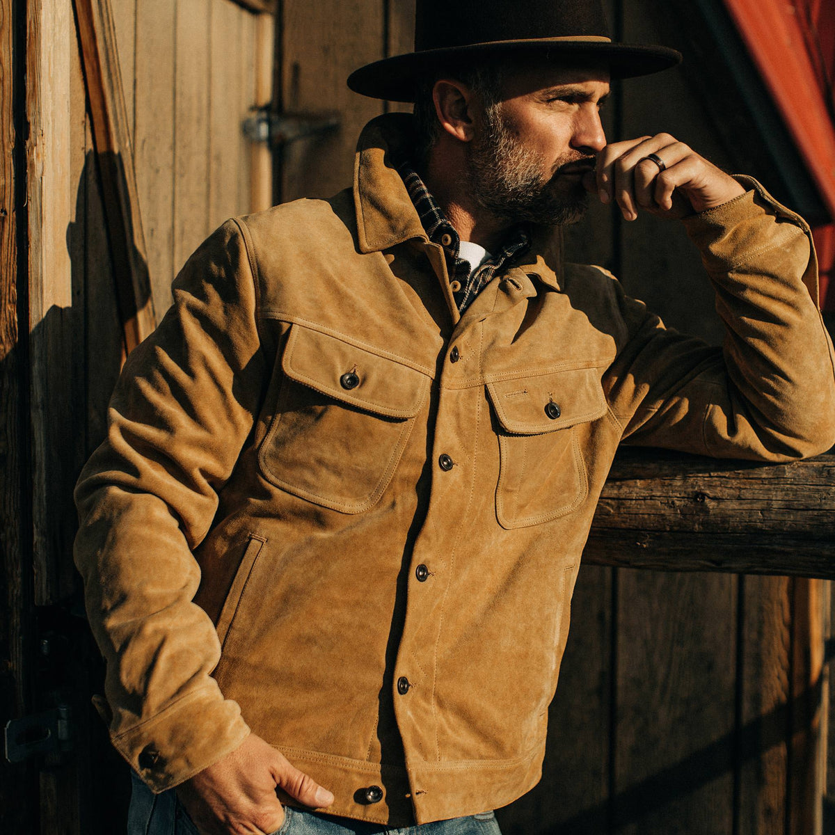 Men's The Lined Long Haul Jacket in Sand Suede
