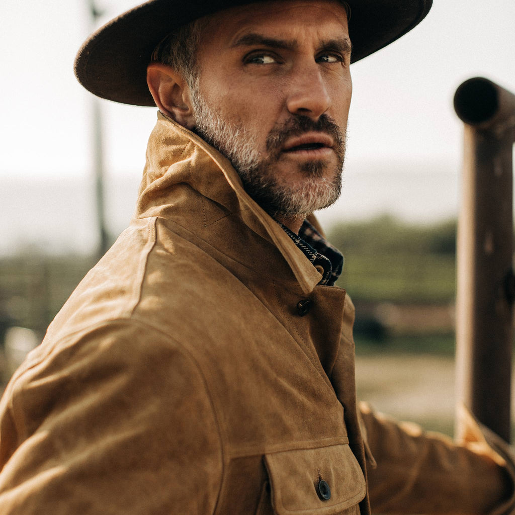Men's The Lined Long Haul Jacket in Sand Suede