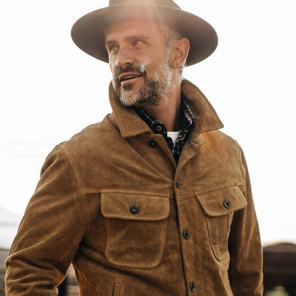 Men's The Lined Long Haul Jacket in Sand Suede