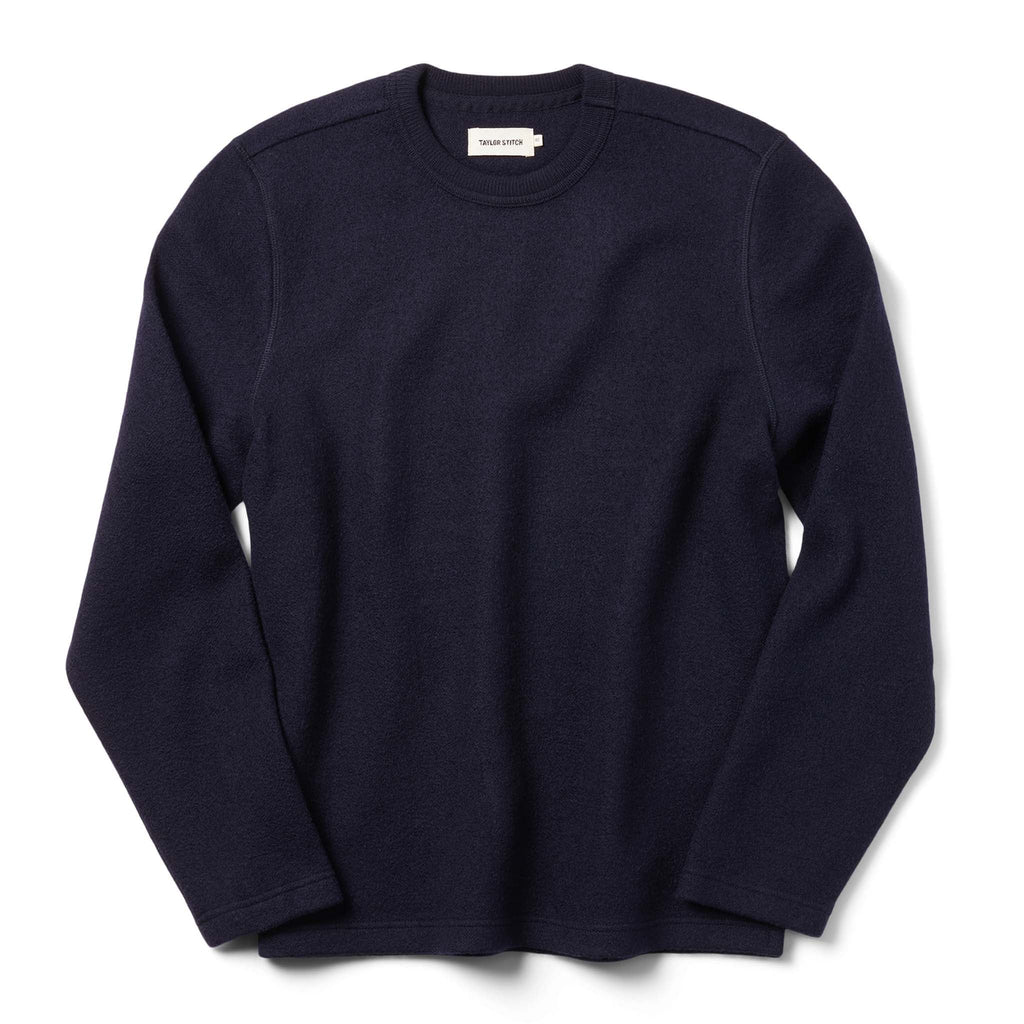 Men's The Weekend Crewneck in Navy Boiled Wool — Sweater
