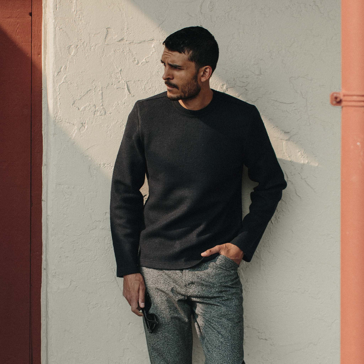 Men's The Weekend Crewneck in Navy Boiled Wool — Sweater