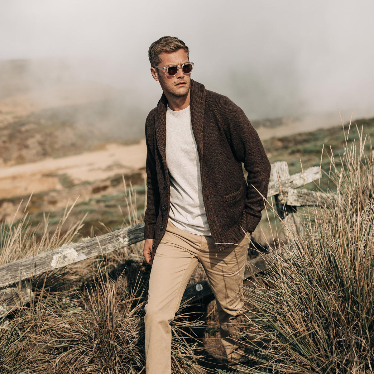 Men's The Headland Shawl Cardigan in Marled Chocolate — Sweater