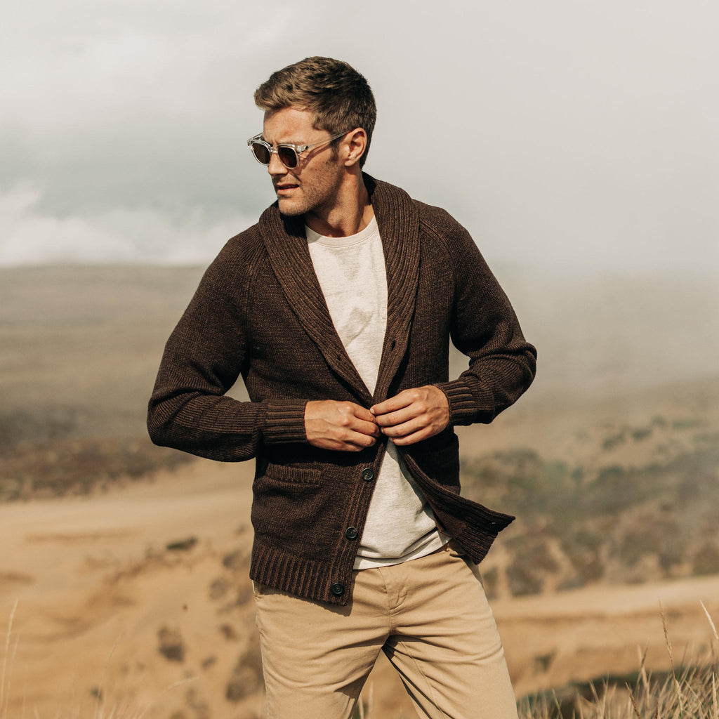 Men's The Headland Shawl Cardigan in Marled Chocolate — Sweater