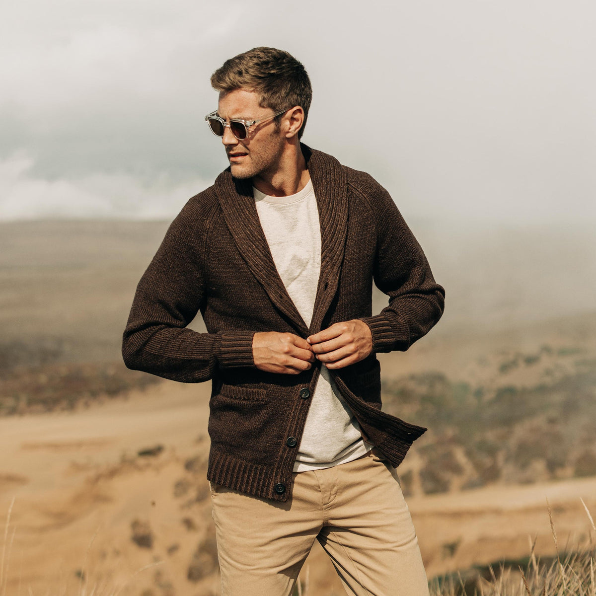 Men's The Headland Shawl Cardigan in Marled Chocolate — Sweater