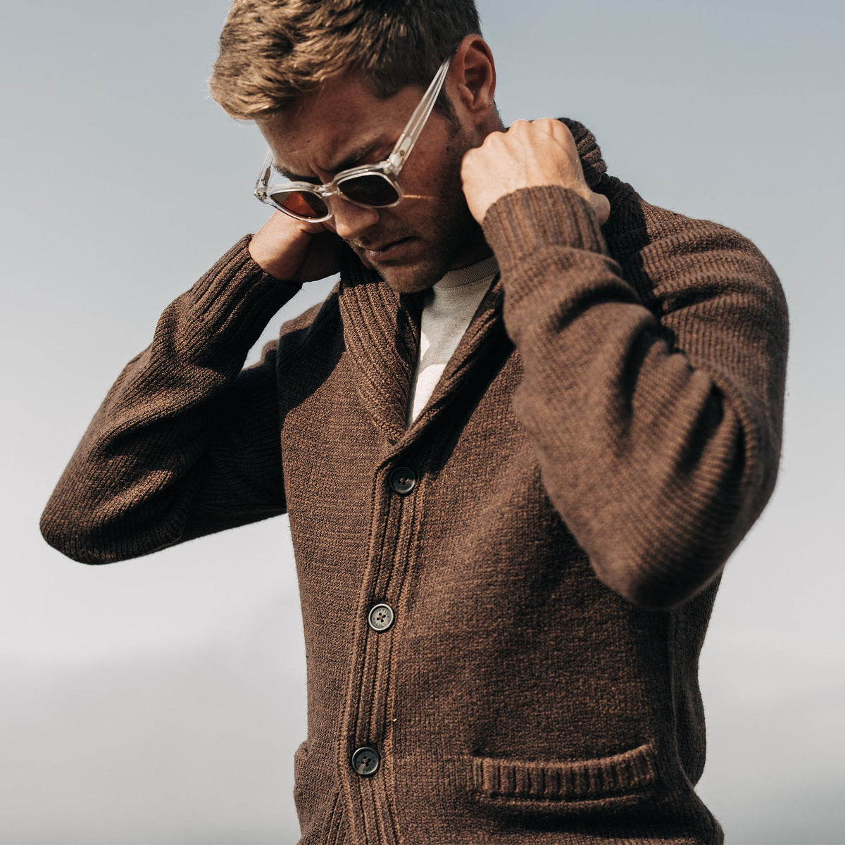 Men's The Headland Shawl Cardigan in Marled Chocolate — Sweater