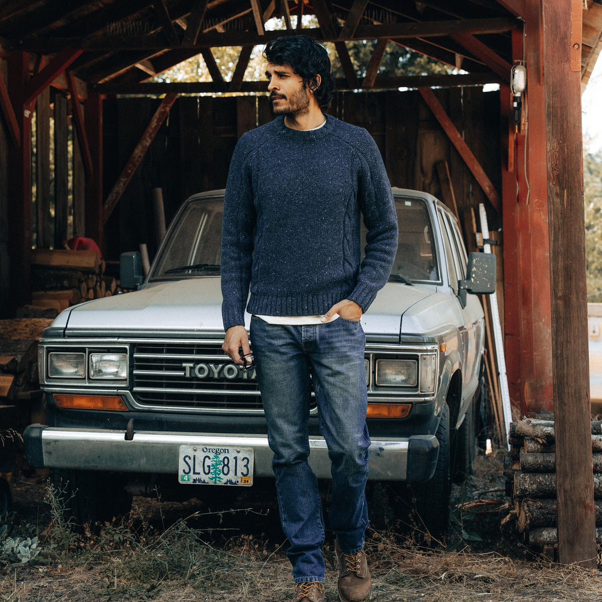 Men's The Topside Sweater in Navy Donegal
